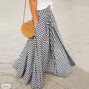 New Swing Plaid Maxi Skirt Black and White Plaid Tartan Size 12 NWOT